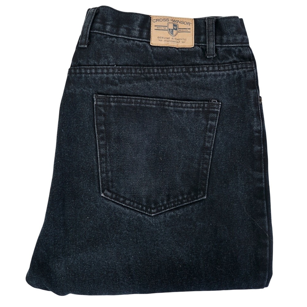 Cross & Winsor Mens Black Denim Jeans FITS 36x28 Regular Fit Straight Leg Cotton